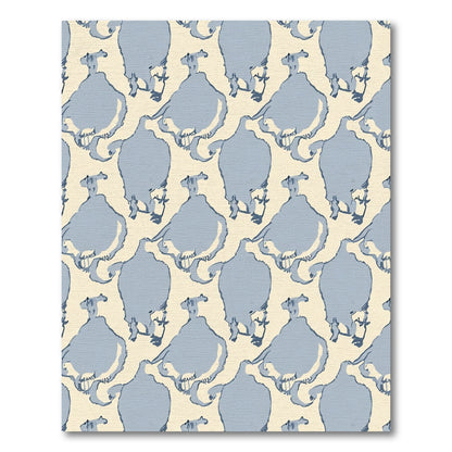 Pale Blue Abstract Rooster Fauna Rug