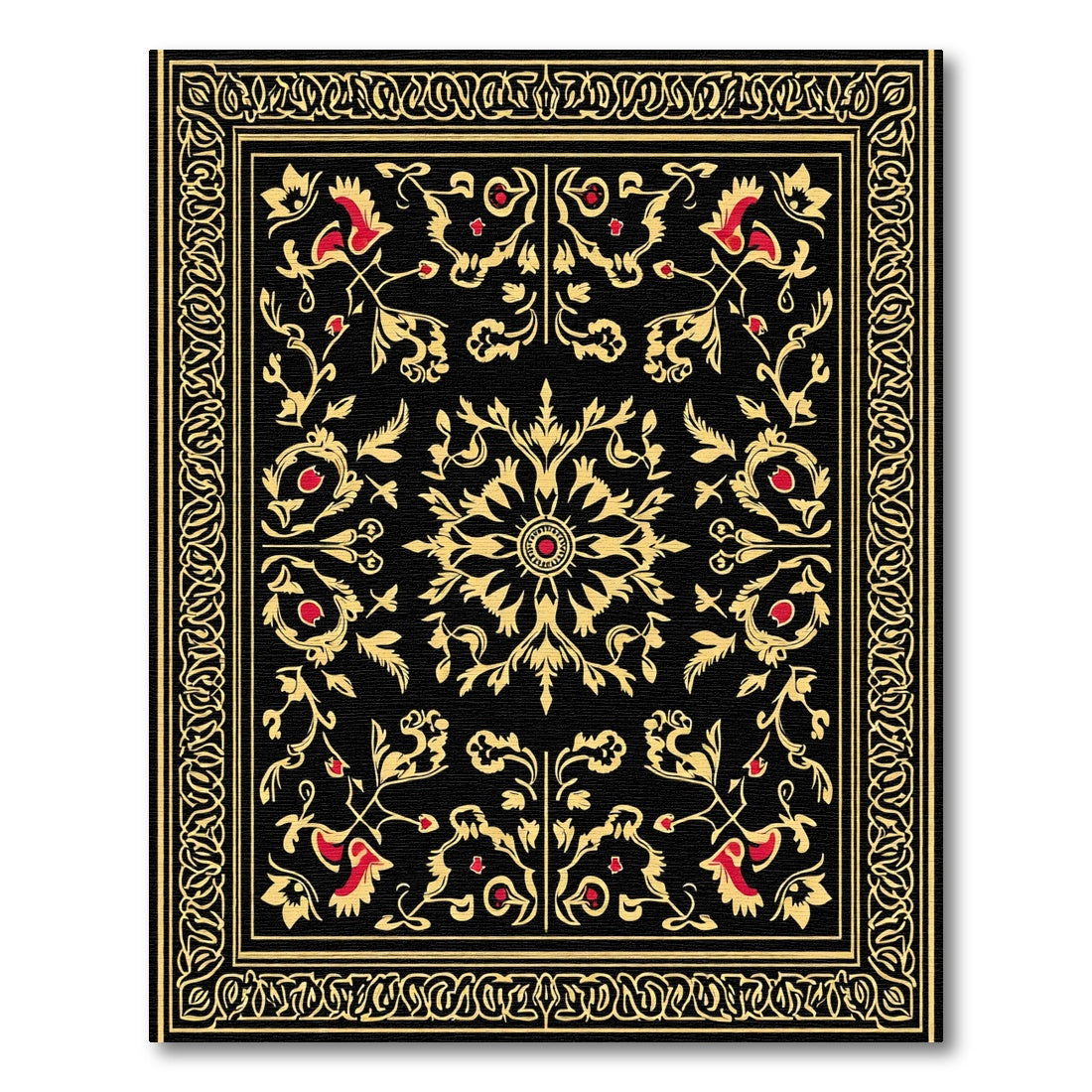 Classical Black Gold Red Floral Medallion Rug