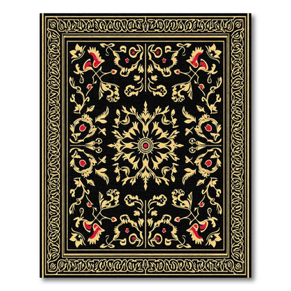 Classical Black Gold Red Floral Medallion Rug