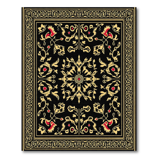 Classical Black Gold Red Floral Medallion Rug