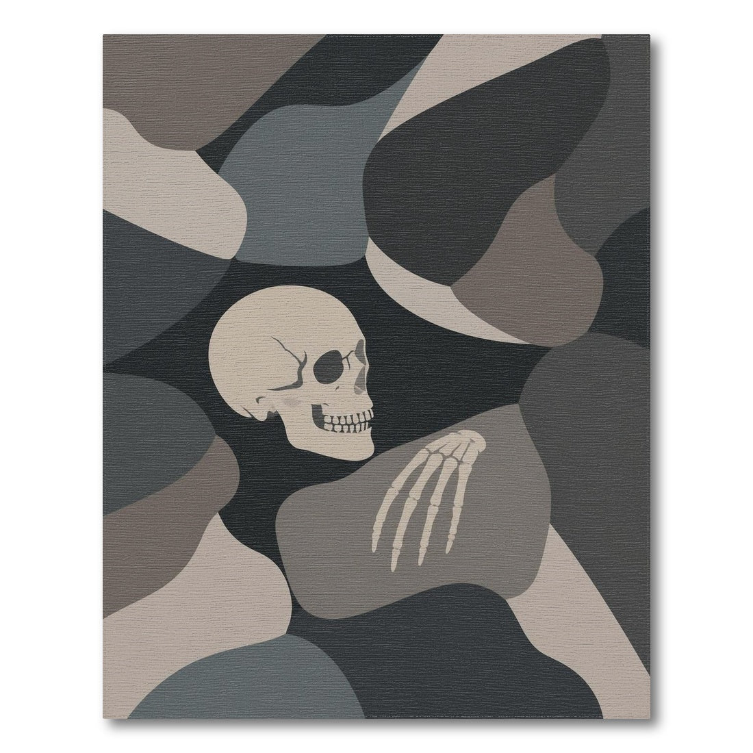 Grey Abstract Skull Skeleton Area Rug