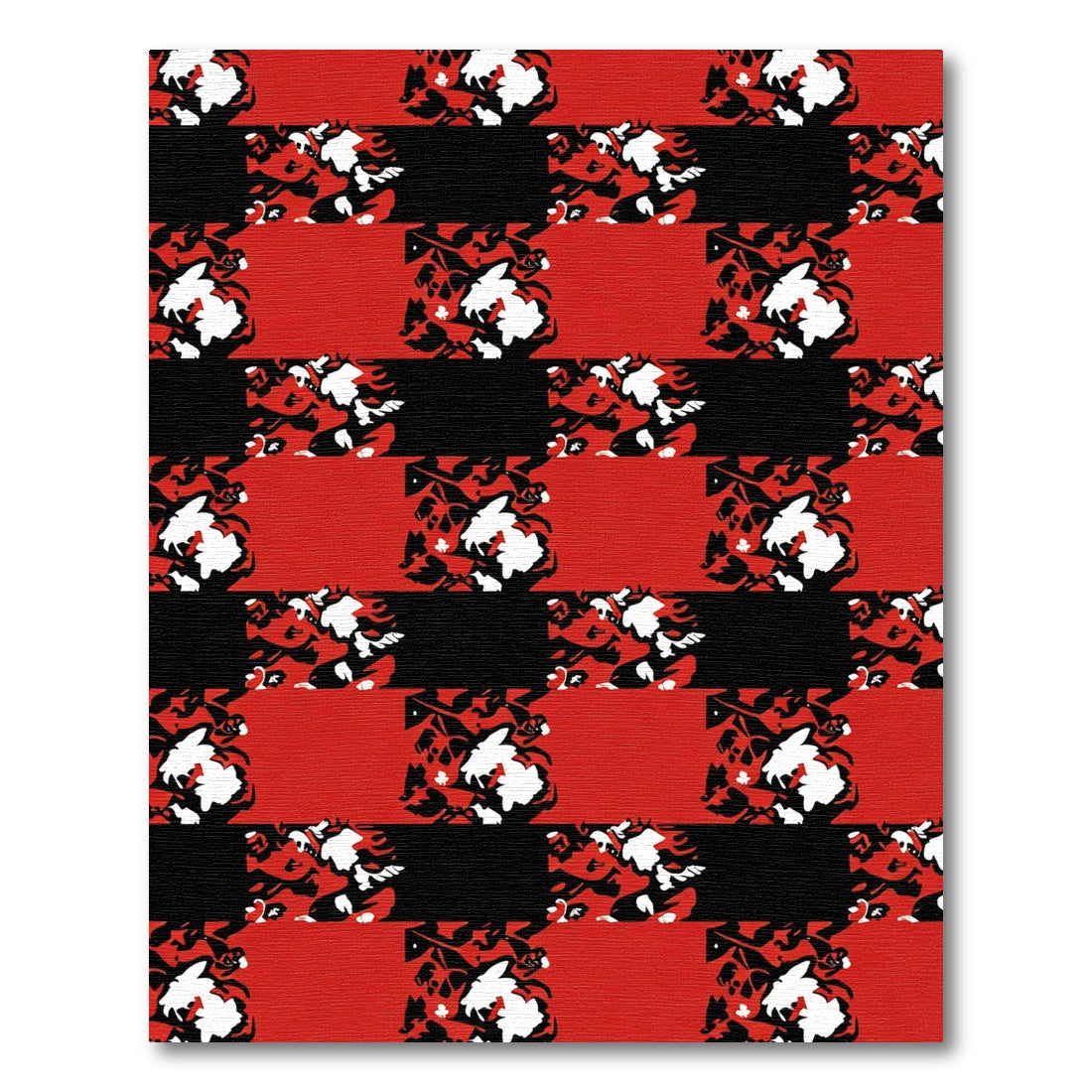 Bold Red Abstract Floral Check Rug