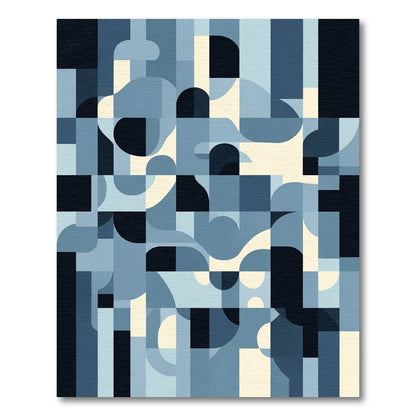 Retro Blue Geometric Abstract Shapes Rug