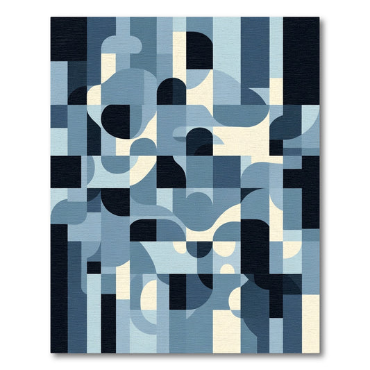 Retro Blue Geometric Abstract Shapes Rug