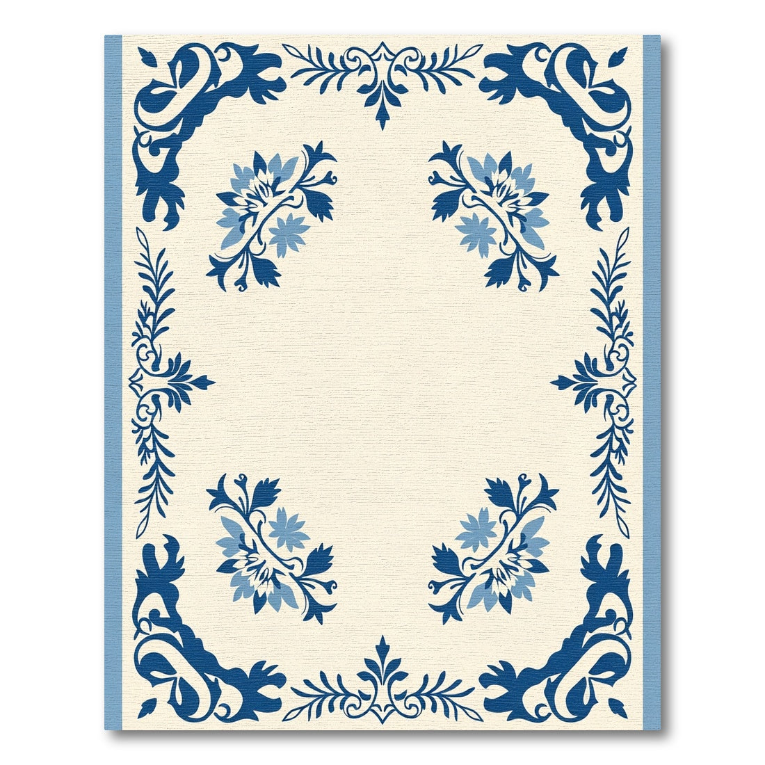 Classic Blue Floral Corner Border Rug