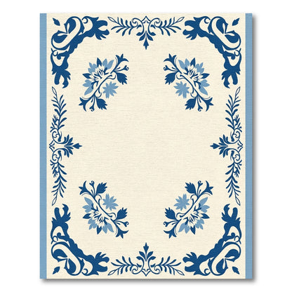 Classic Blue Floral Corner Border Rug