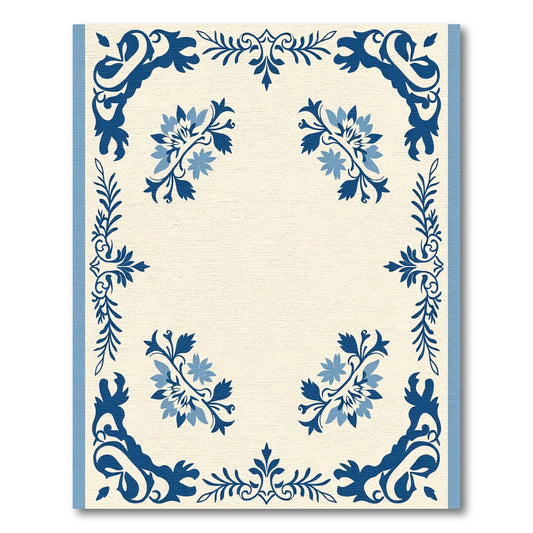 Classic Blue Floral Corner Border Rug