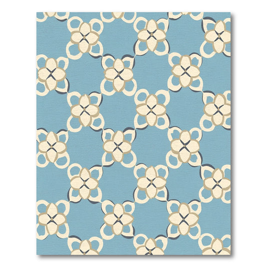 Light Blue Cream Quatrefoil Lattice Rug