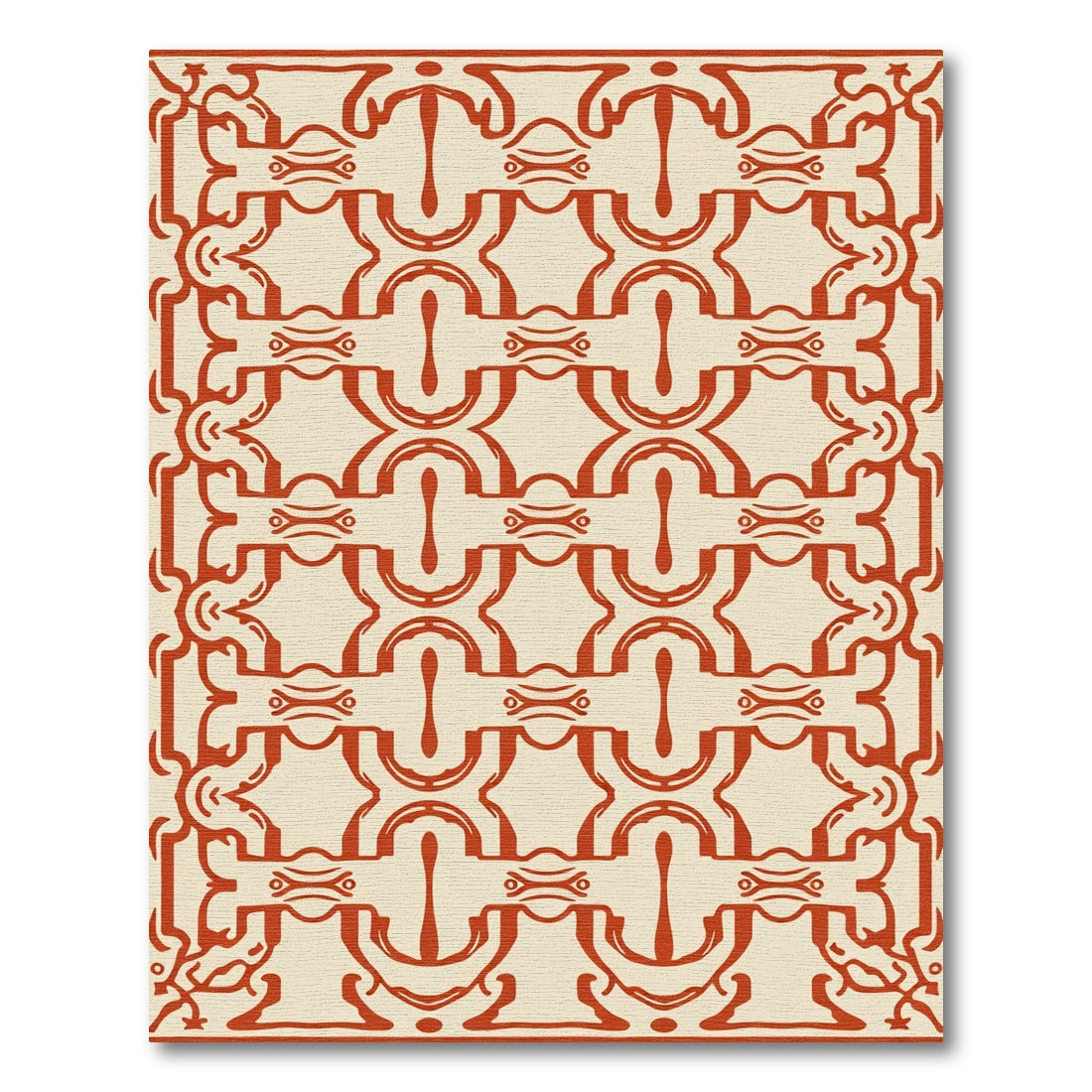 Terracotta Interlocking Crests Geometric Rug