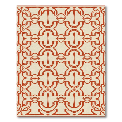 Terracotta Interlocking Crests Geometric Rug
