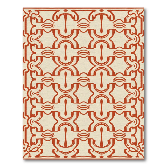Terracotta Interlocking Crests Geometric Rug
