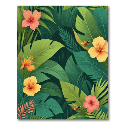 Vibrant Hibiscus Tropical Foliage Scene Rug