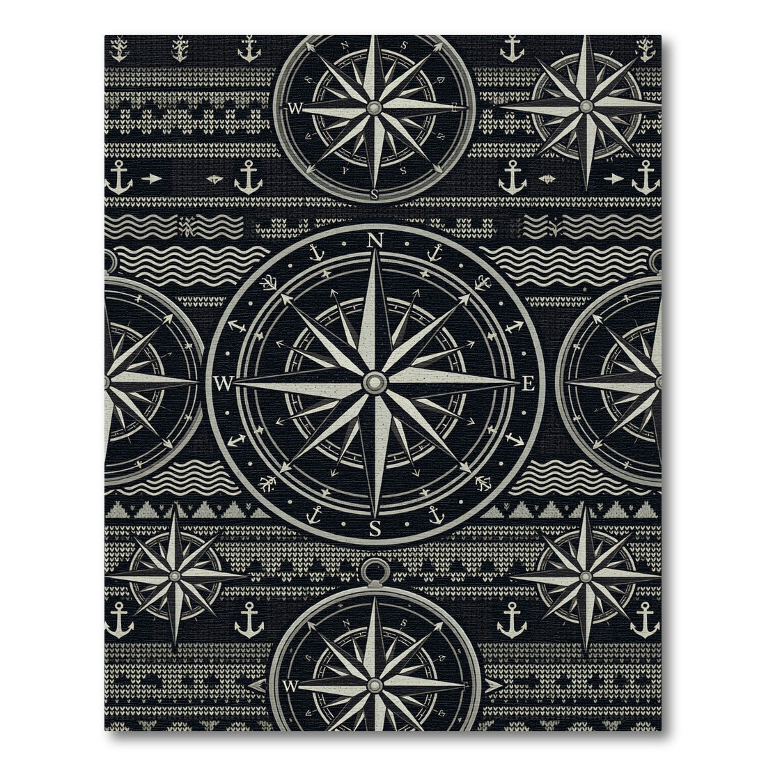 Nautical Compass Anchor Nautical Black Rug