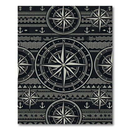 Nautical Compass Anchor Nautical Black Rug