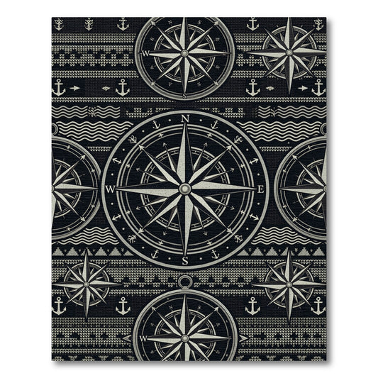 Nautical Compass Anchor Nautical Black Rug