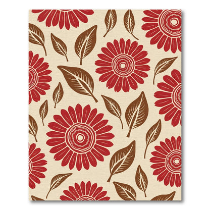 Crimson Red Floral And Leaf Arrangement Rug
