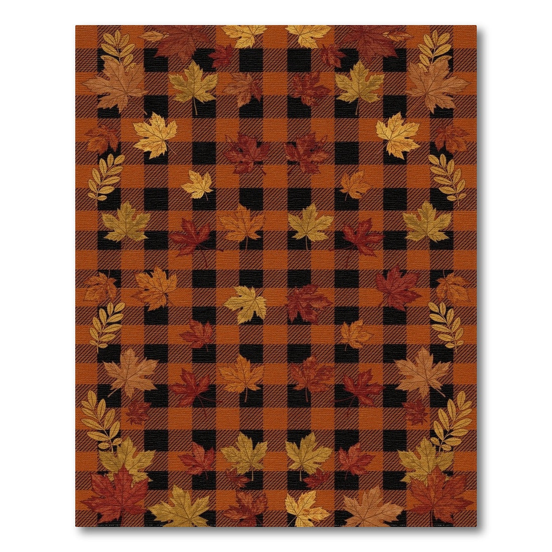 Fall Leaves Buffalo Check Area Rug