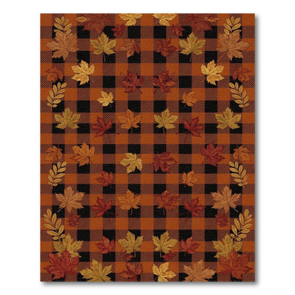 Fall Leaves Buffalo Check Area Rug