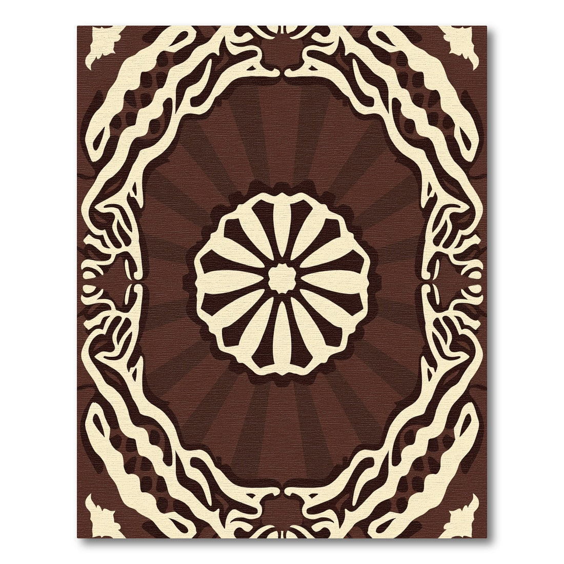 Dark Brown Sunburst Floral Medallion Rug
