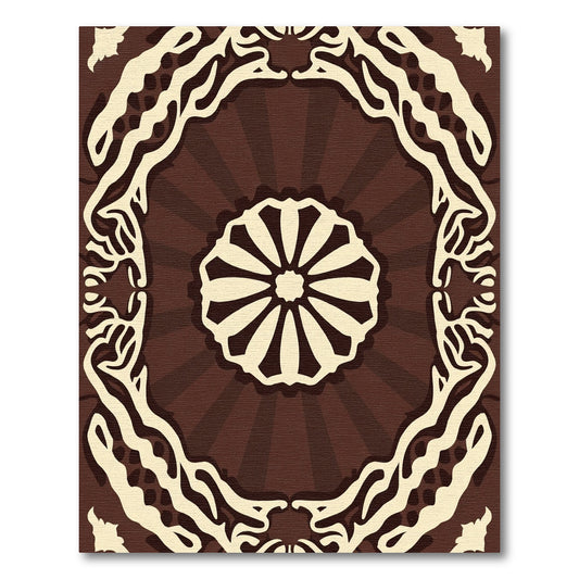Dark Brown Sunburst Floral Medallion Rug