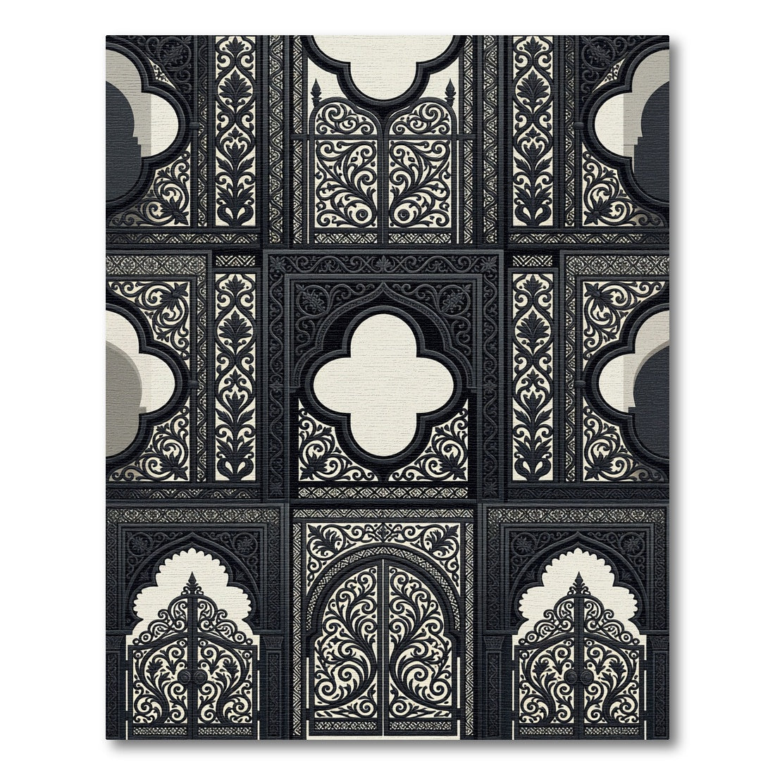Ornate Black Arabesque Trellis Rug