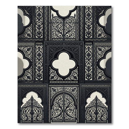 Ornate Black Arabesque Trellis Rug