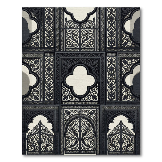Ornate Black Arabesque Trellis Rug