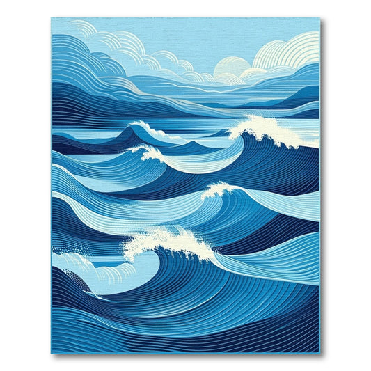 Blue Contoured Waves Clouds Rug