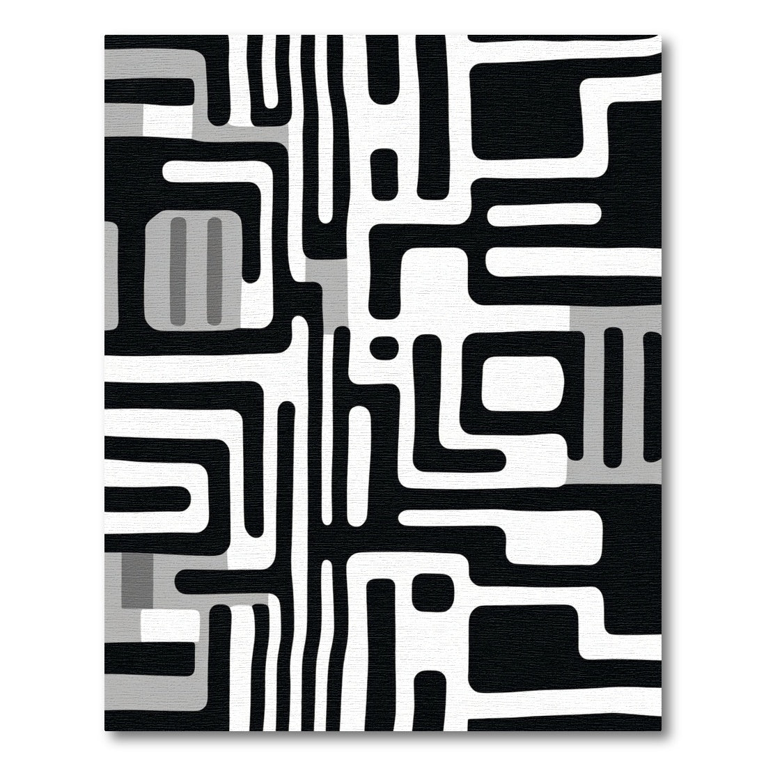 Monochrome Abstract Maze Geometric Rug