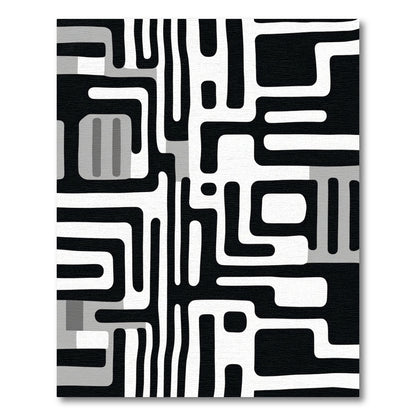 Monochrome Abstract Maze Geometric Rug