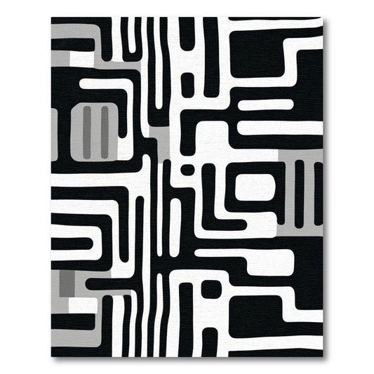 Monochrome Abstract Maze Geometric Rug