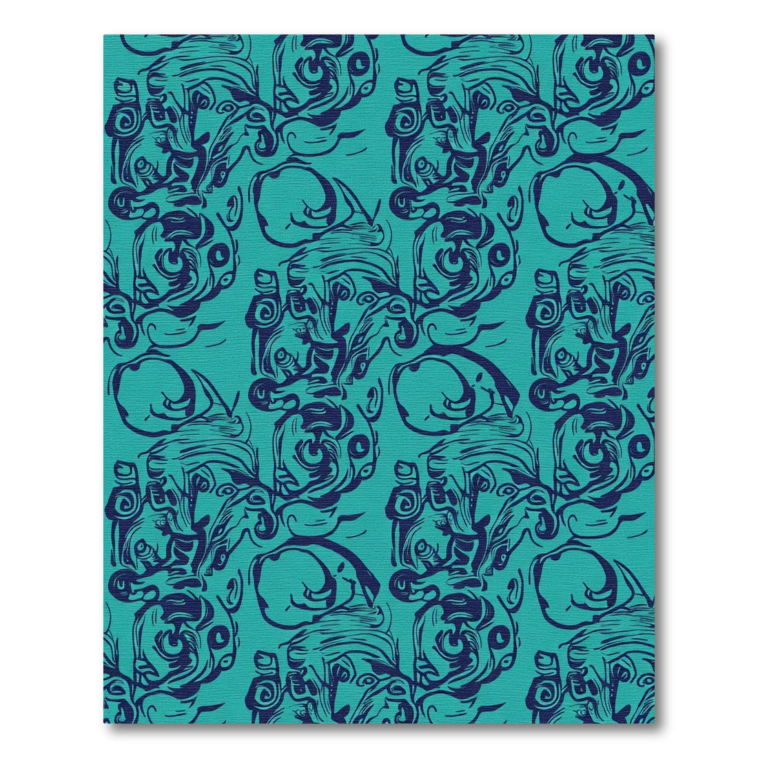 Teal Blue Gestural Figure Collage Rug
