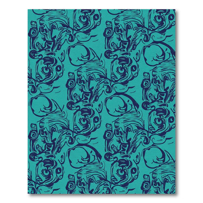 Teal Blue Gestural Figure Collage Rug