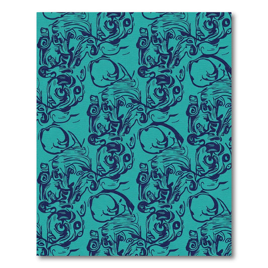 Teal Blue Gestural Figure Collage Rug