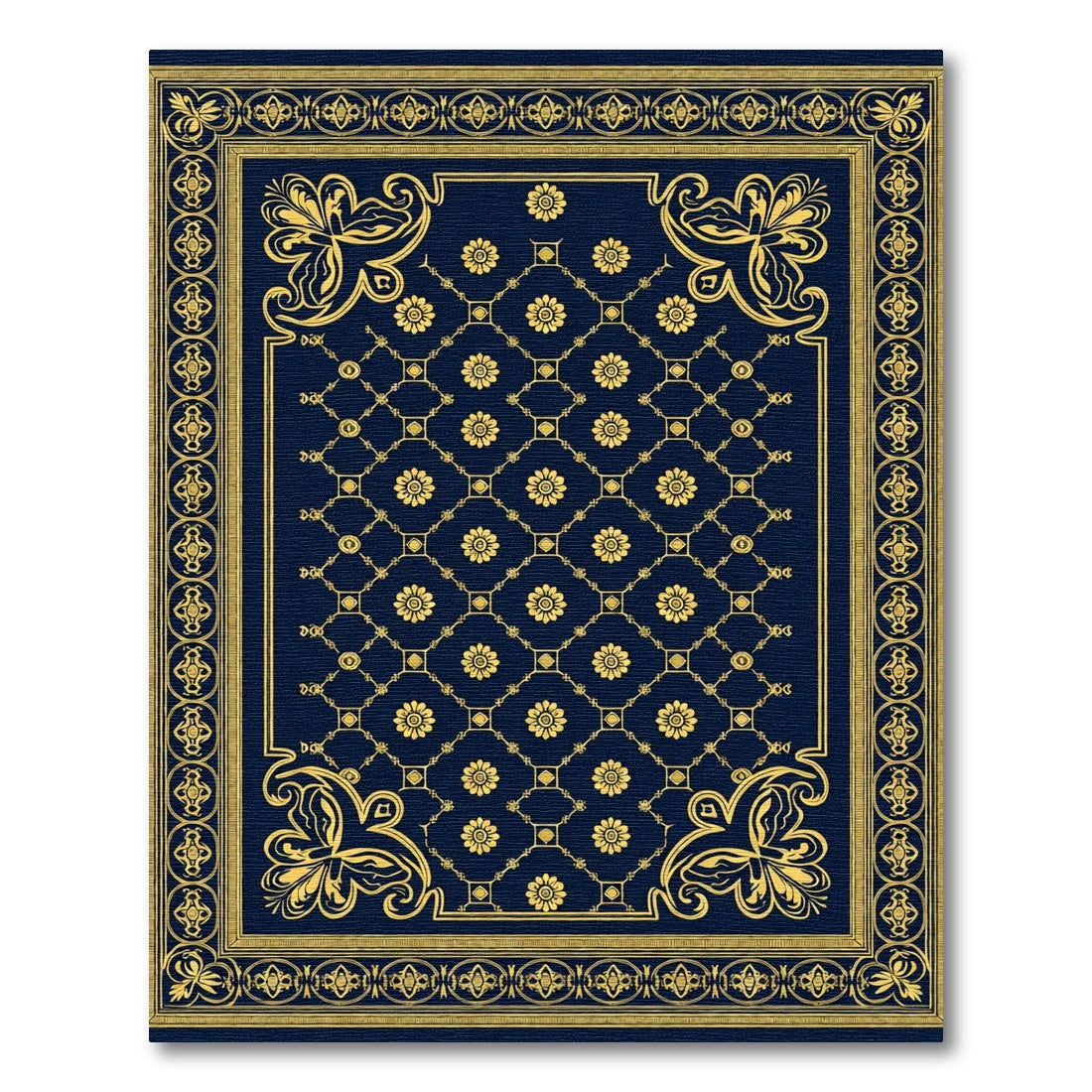 Ornate Navy Golden Fleur-de-lis Rug