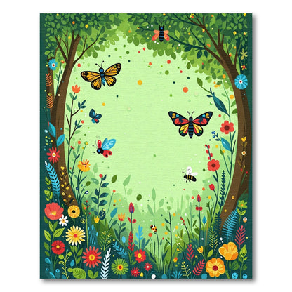 Whimsical Forest Butterflies Bees Flowers Rug