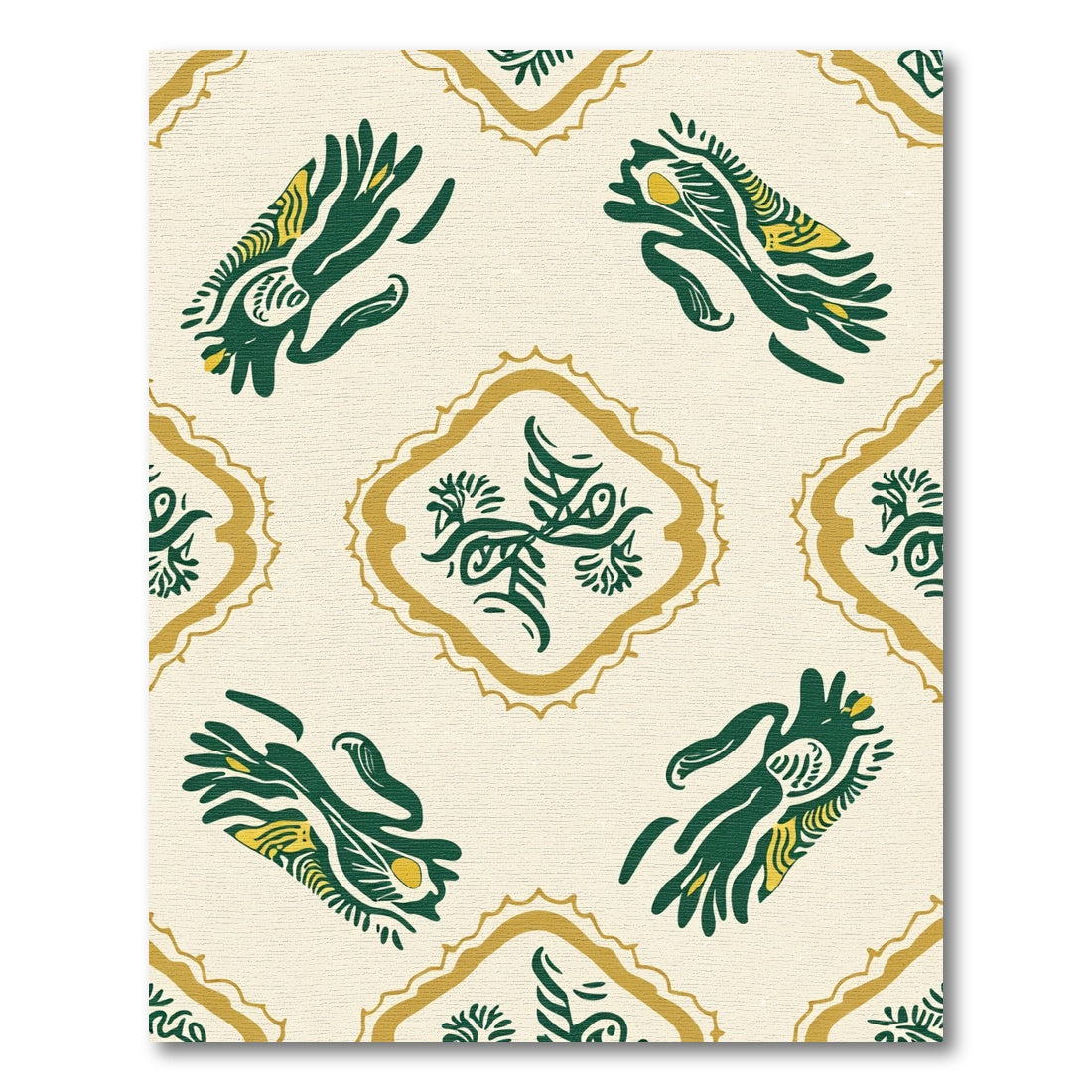 Green Yellow Floral medallion Rug