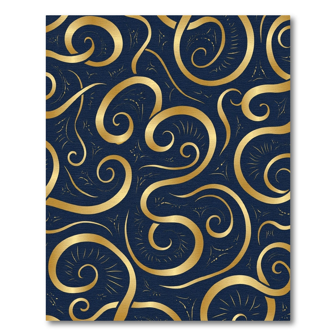 Golden Swirls on Navy Background Rug