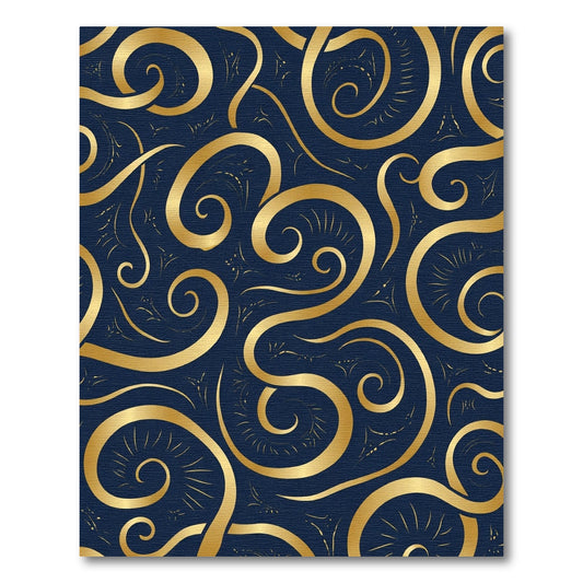 Golden Swirls on Navy Background Rug