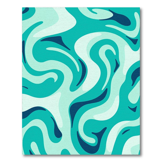 Teal Fluid Swirl Wave Rug