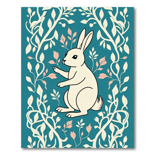 Cream Rabbit Teal Botanical Frame Rug