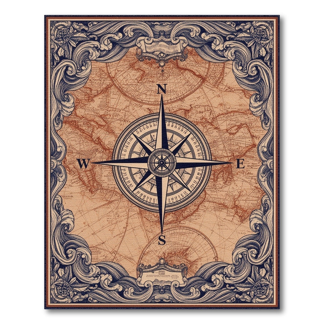 Vintage Compass Map Area Rug
