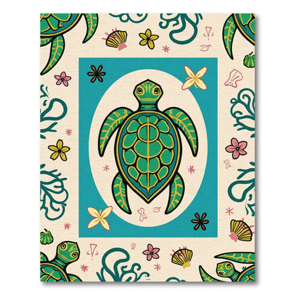 Green Sea Turtle Floral Coral Rug