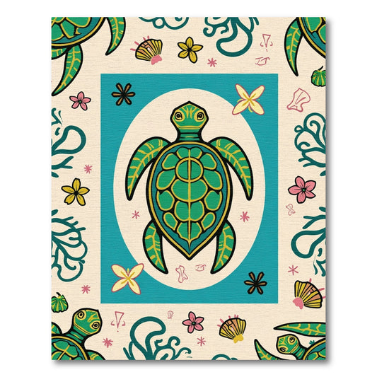 Green Sea Turtle Floral Coral Rug