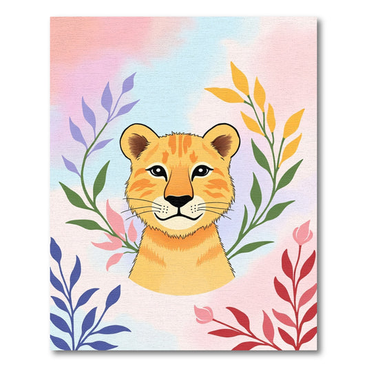 Whimsical Lion Cub Floral Garland Rug