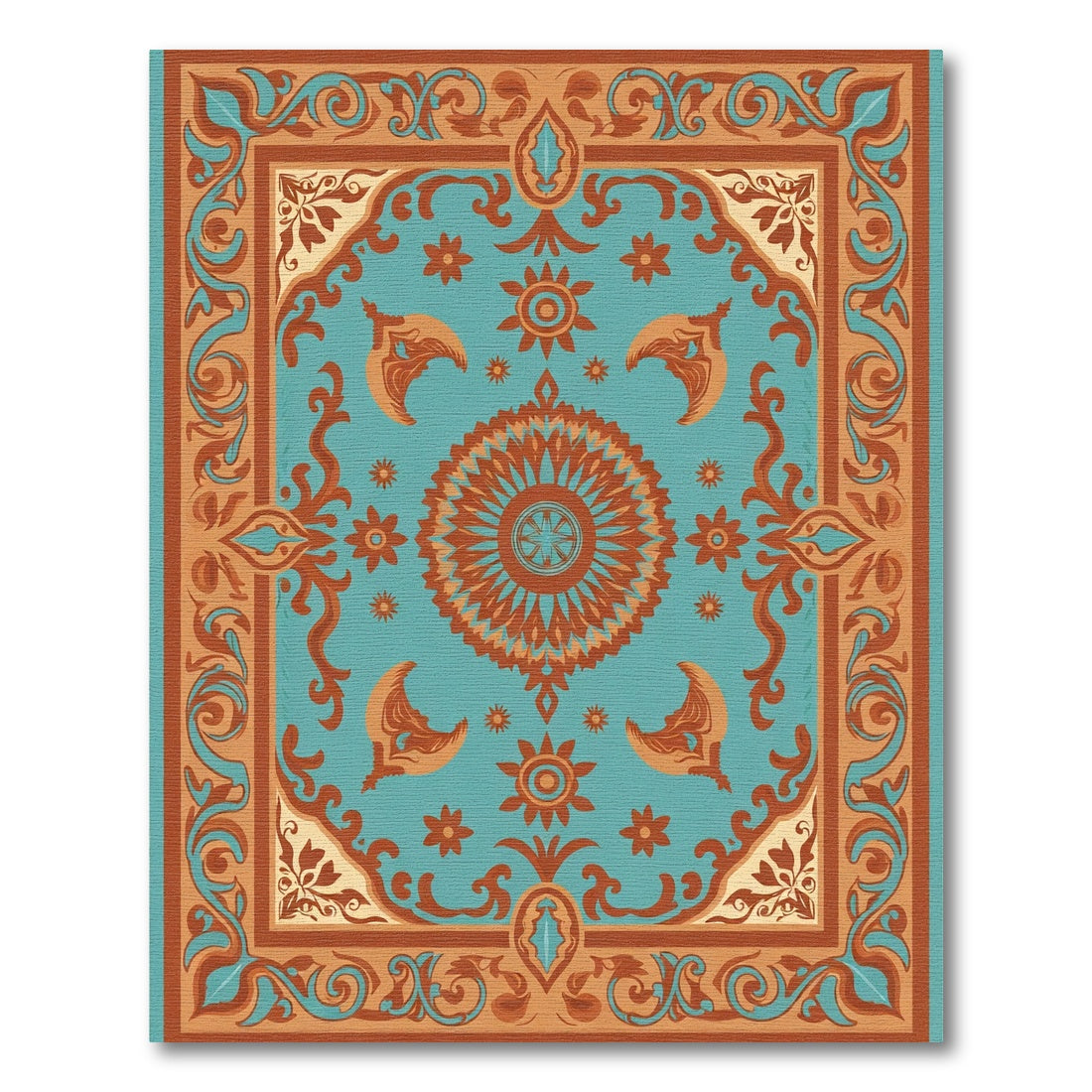 Turquoise Coral Medallion Kaleidoscope Rug