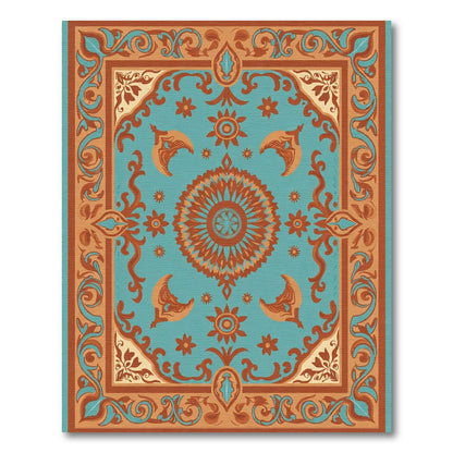 Turquoise Coral Medallion Kaleidoscope Rug