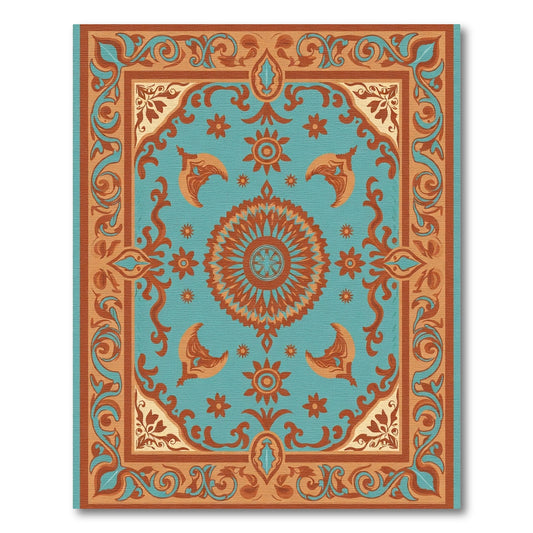 Turquoise Coral Medallion Kaleidoscope Rug