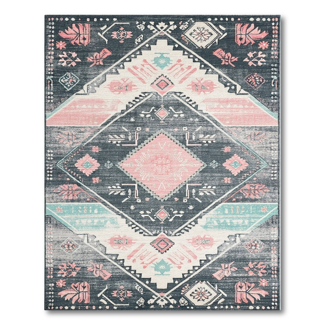 Grey Pink Tribal Area Rug