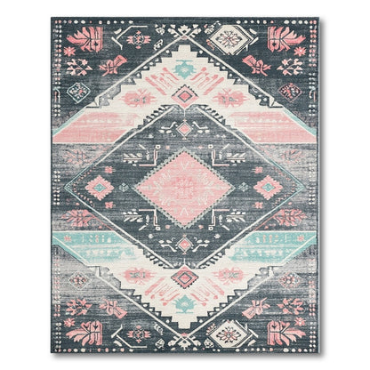 Grey Pink Tribal Area Rug
